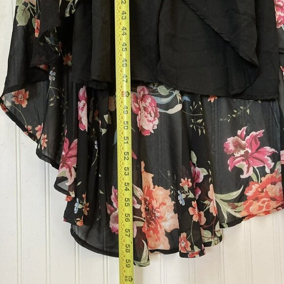 Lulus Black Floral Hi-Low Ruffle Hem Wrap Sleeveless Solid Lined Maxi Dress Sz S - Picture 12 of 12
